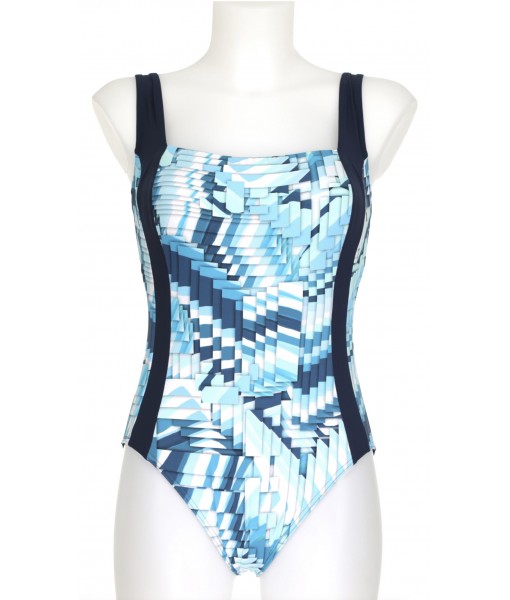 Blue and patterned one-piece swimsuit-Sunflair