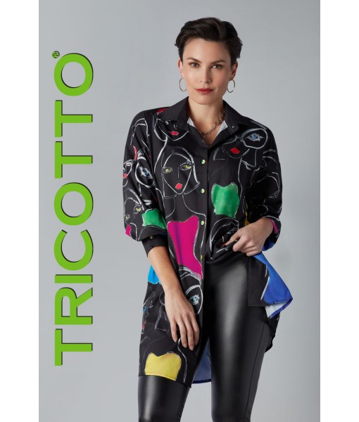 Black blouse with colourful print- Tricotto